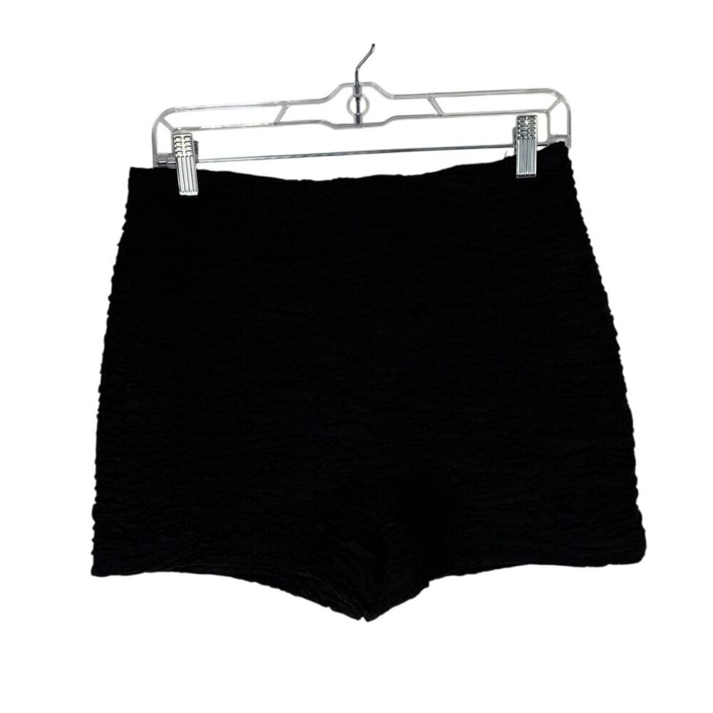Zara Black Textured Back Zipper Monki Chic Vacation Summer Mini Shorts Size M